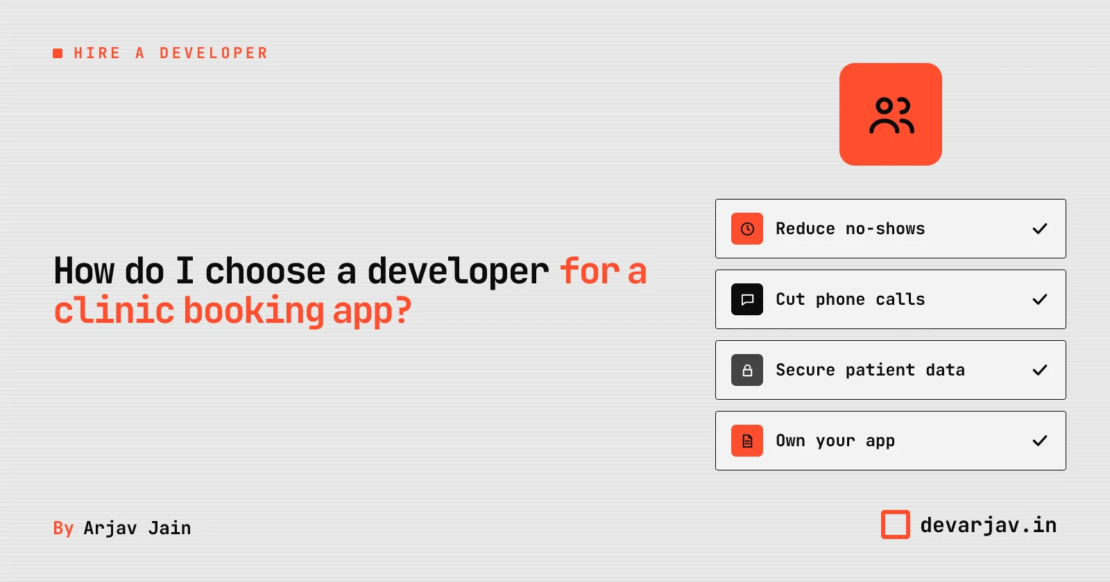 A central user icon with chips: reduce no-shows, cut phone calls, secure data, own your app.