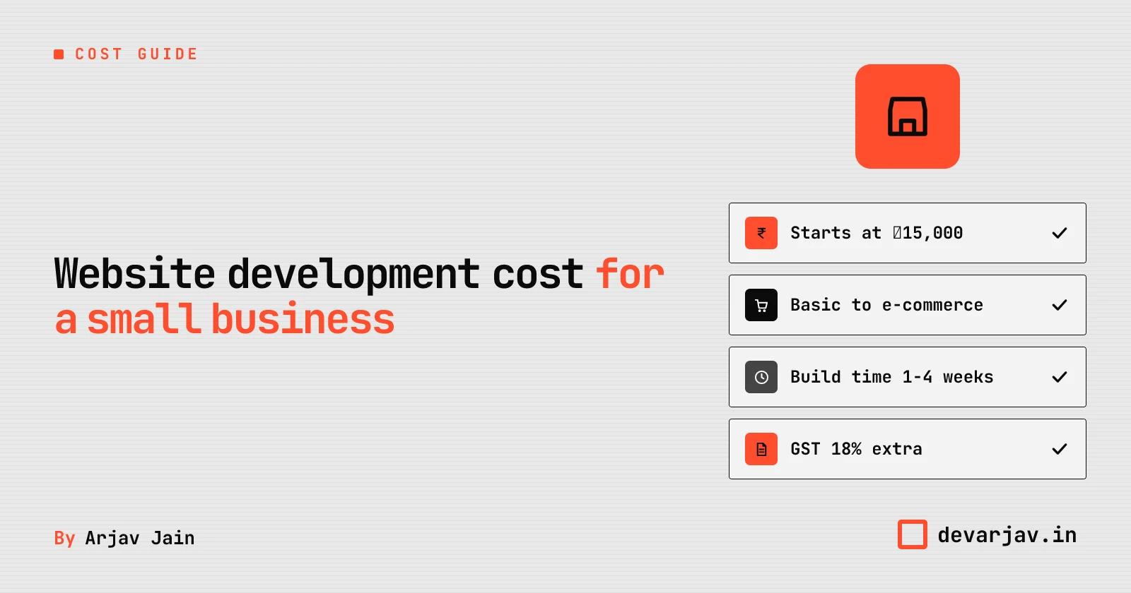 A small business website as a digital shop front with price, type, time and tax chips